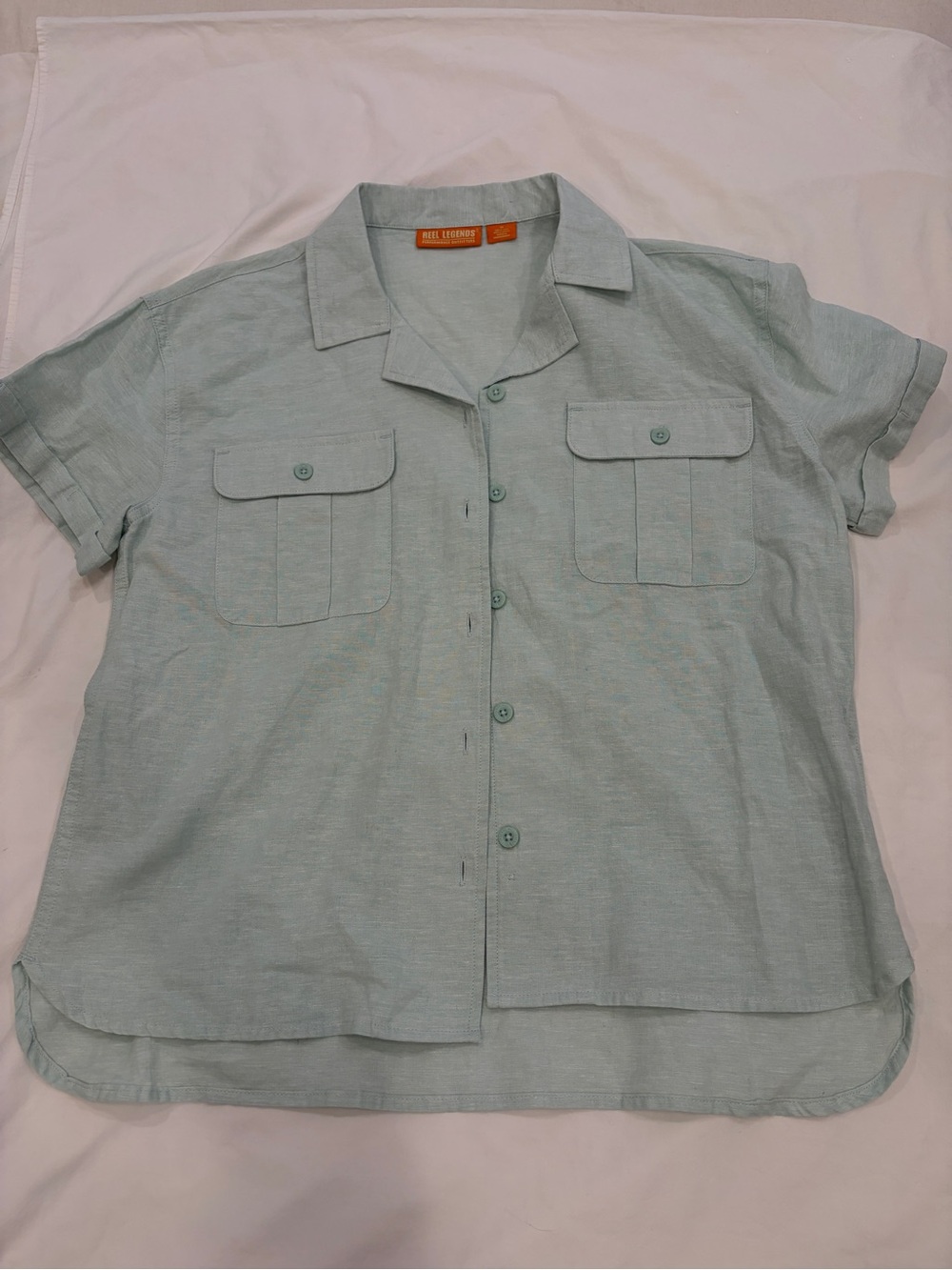 Reel Legends Mint Green Short-Sleeve Button-Down Shirt men’s M linen blend